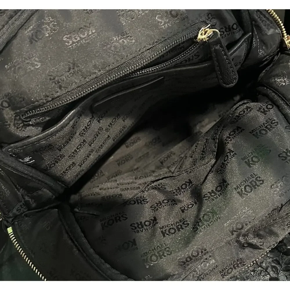 Michael Kors Abbey Medium Studded Leather Backpack Black Gold 35T8GAYB2L
